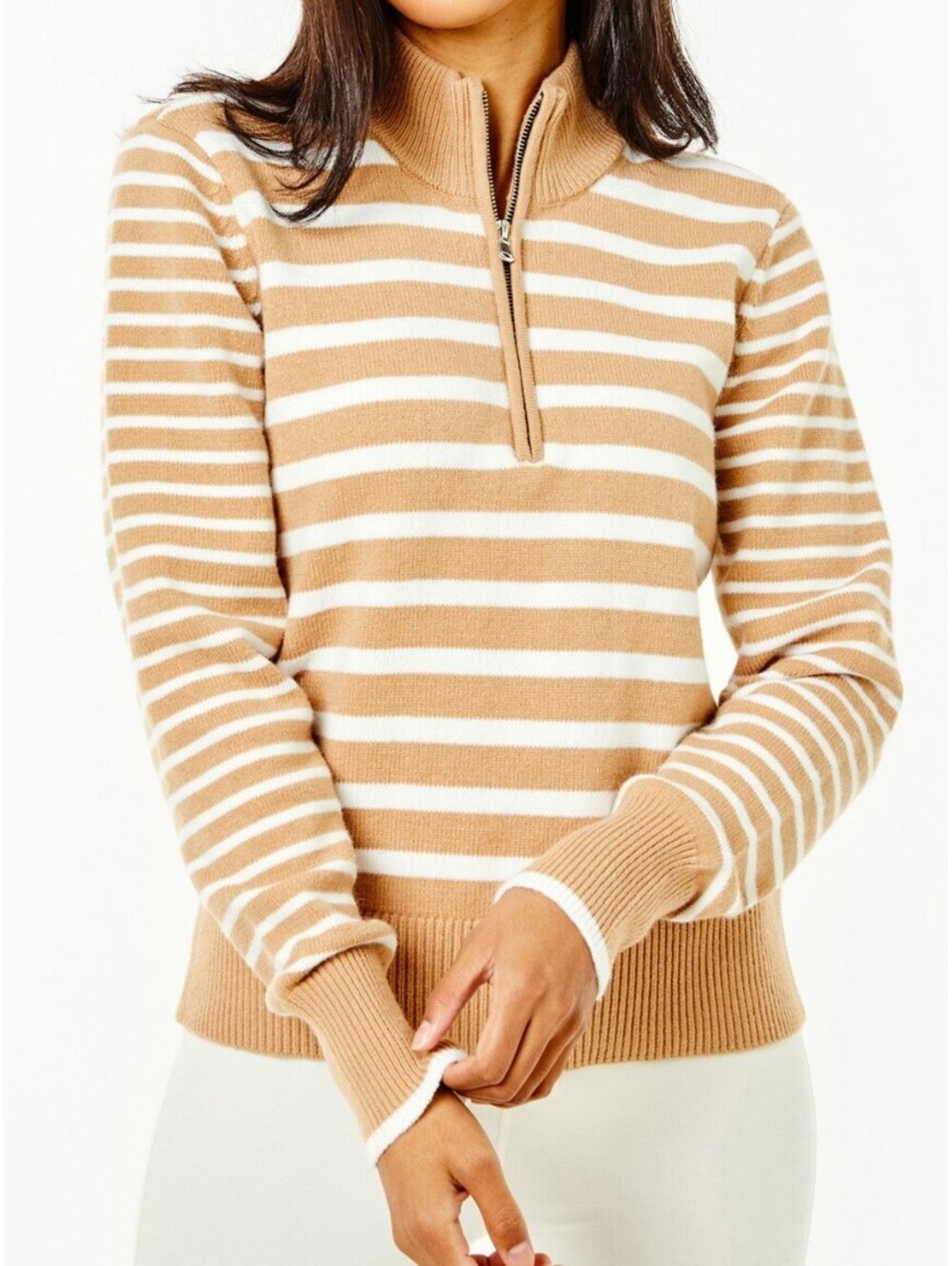 ADDISON BAY brown white stripe pullover sweater sz M